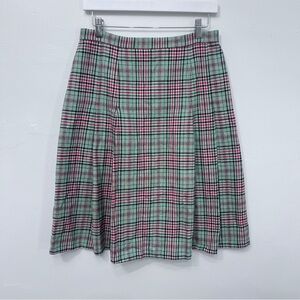 Plaid A-Line Gingham Plaid Skirt - Green and Orange